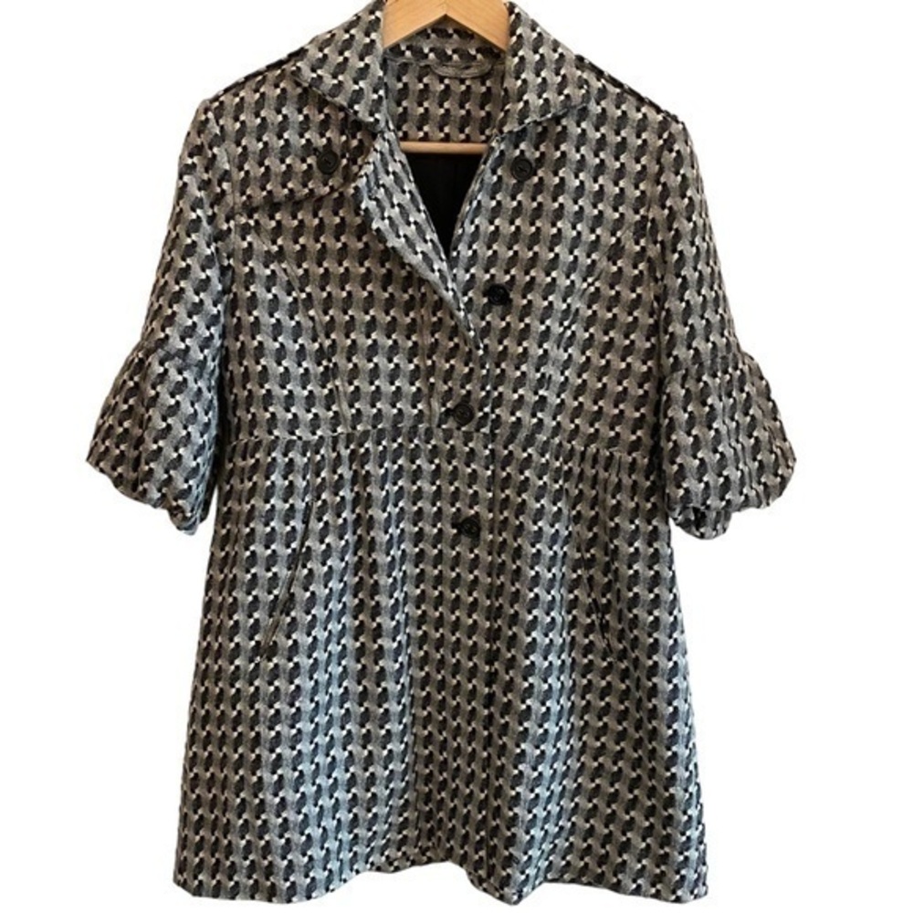 TCNY womens wool blend houndstooth grey black and white coat size s